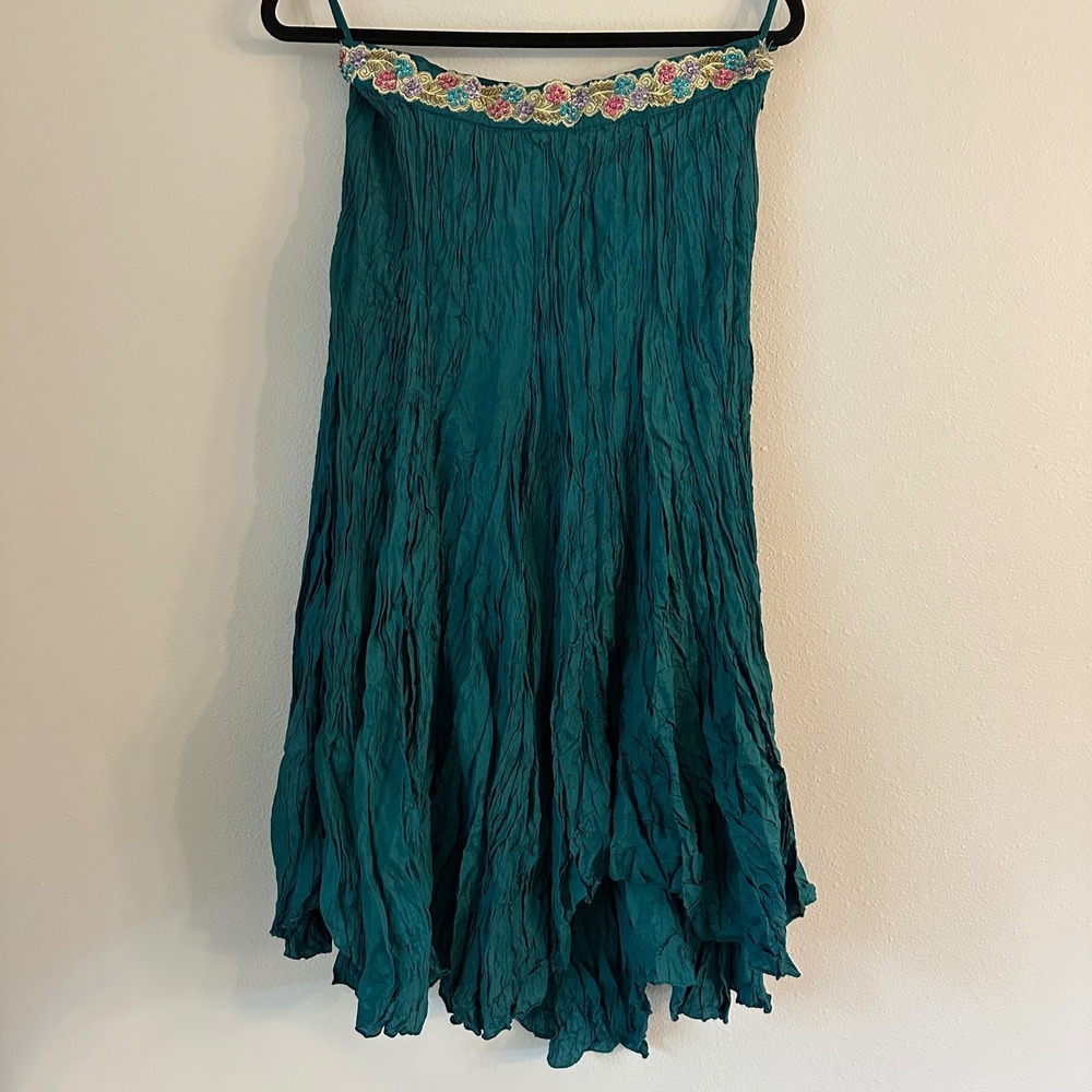 Embellished Trim Teal Green Skirt Boho Hippie Festival Party Casual Size M